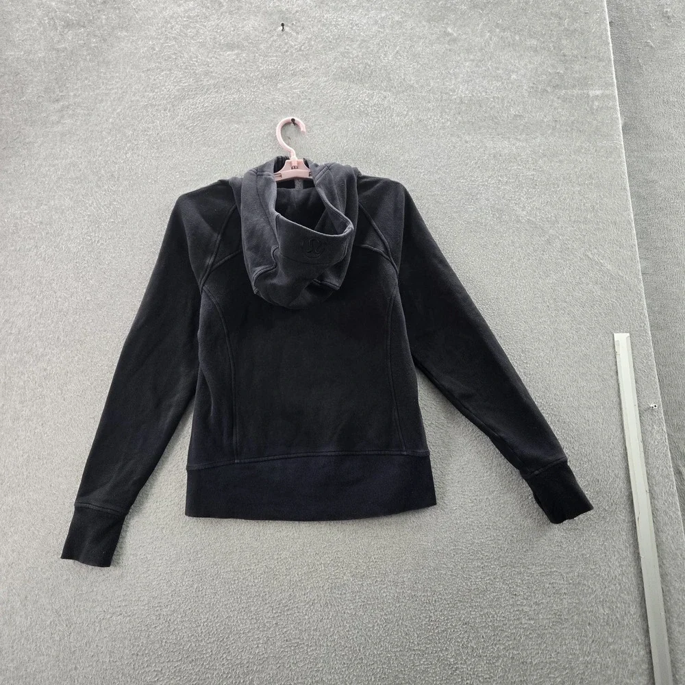 Lululemon Women Hoodie 8 Black Scuba Embroidery‎ Fleece Activewear Zipper